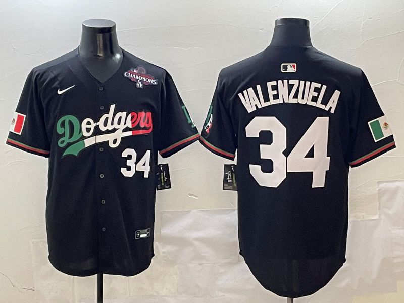 Men Los Angeles Dodgers #34 Valenzuela Black Mexico 2025 Nike MLB Jersey style 2